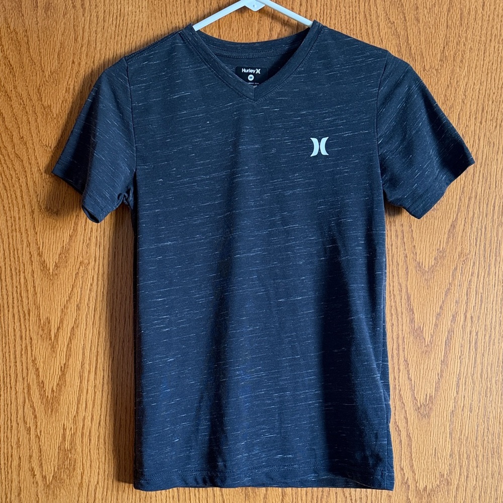 Hurley Boys Black Heathered V-Neck Tee | White Logo | Casual Shirt